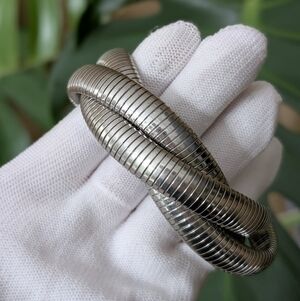 Silver-Tone Triple Coil Bangle Bracelet | Attached Stack Design